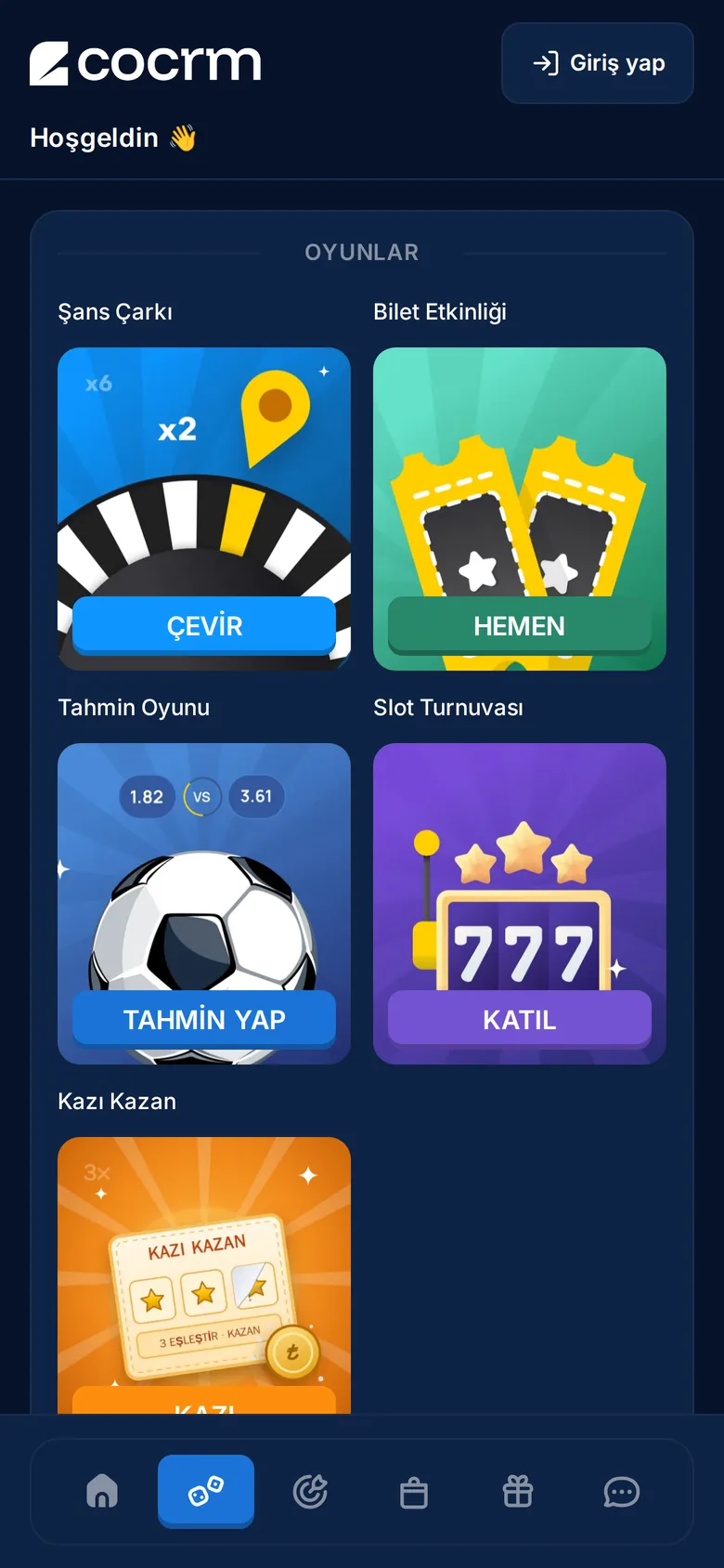 Pestaña de juegos de Smart Widget, mostrada en turco