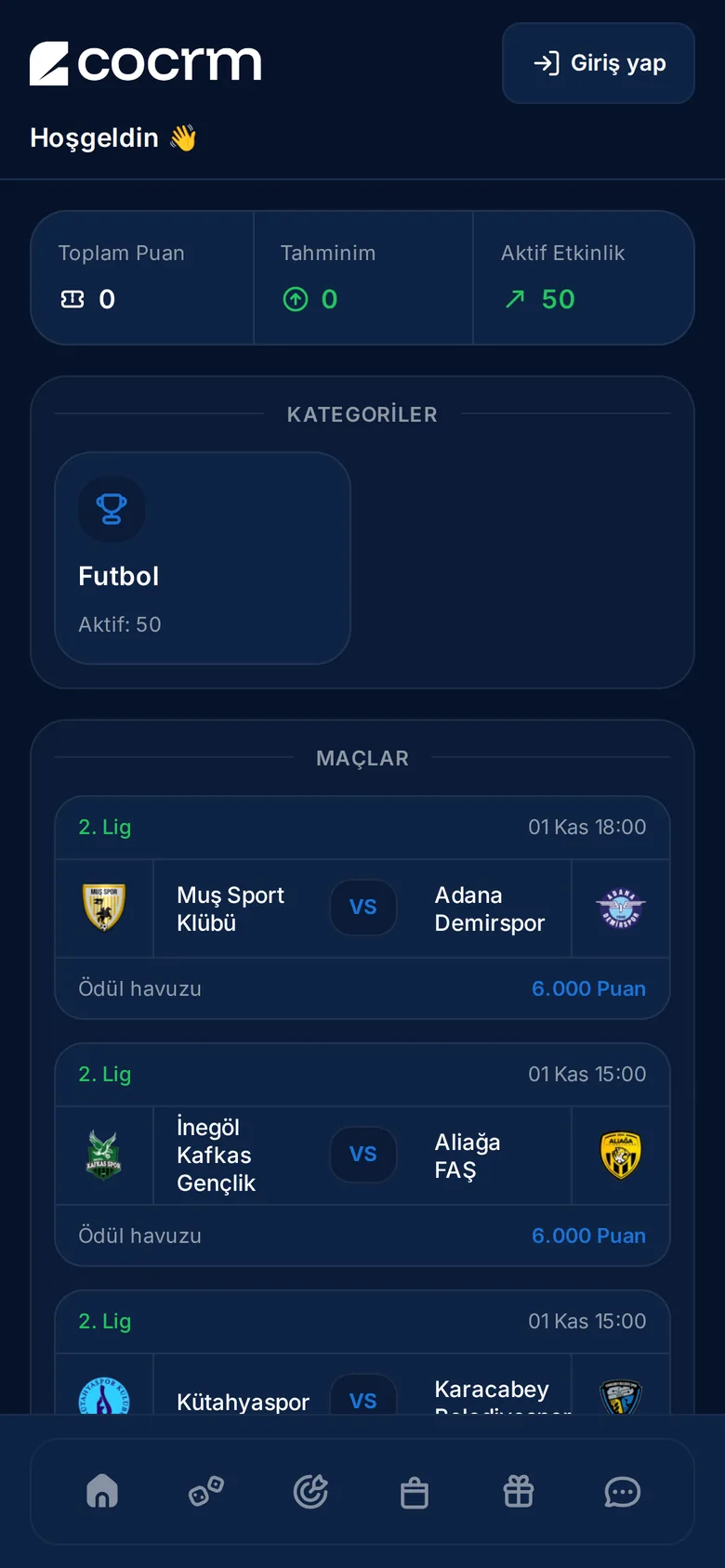 Juego de pronósticos de Smart Widget, mostrado en turco